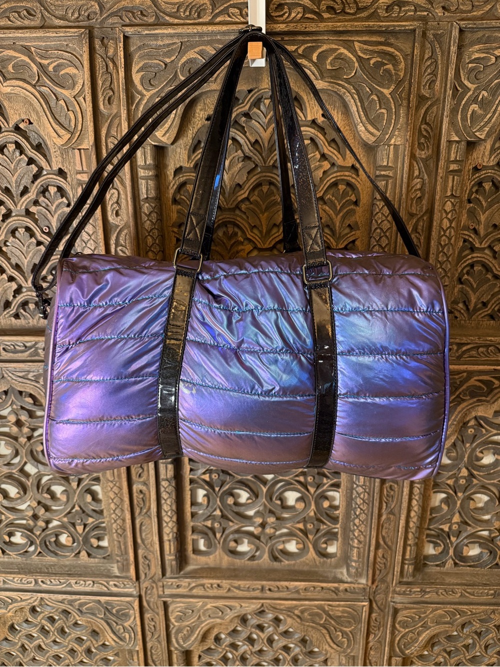 Dolls Kill/Club EXX - Iridescent Purple Quilted Shoulder Duffel